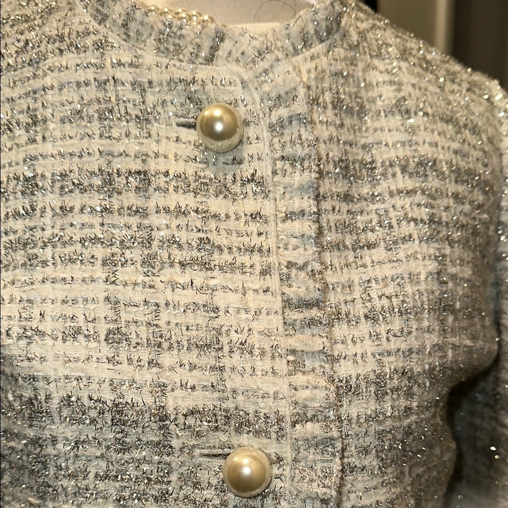 Kate Spade Star Bright Sparkly Tweed Coat in Cream and Silver, Size 4 - EUC - Picture 4 of 7